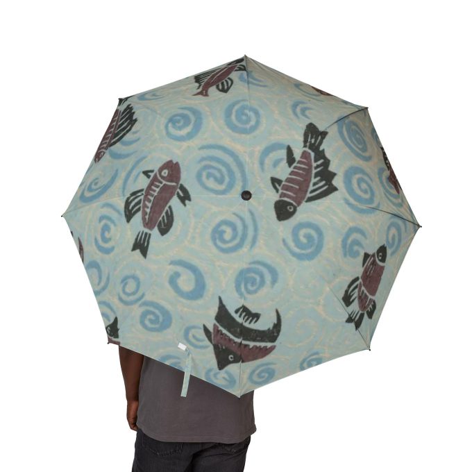 Fish Playing in the Waves Folding Umbrella - Image 4